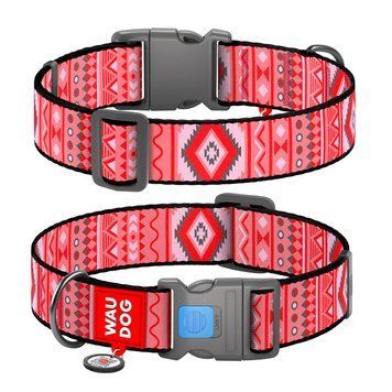 Нашийник для собак нейлоновий WAUDOG Nylon з QR-паспортом, малюнок "Етно червоний", пластиковий фастекс, XXL, Ш 284-0133 фото