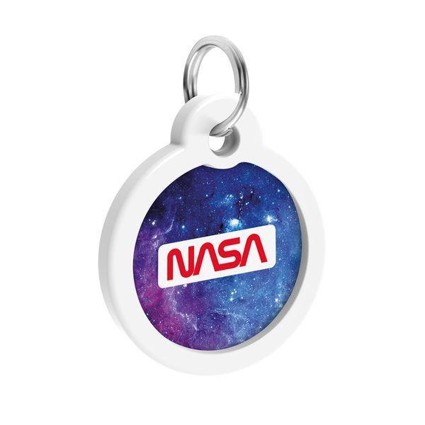 Адресник для собак и котов металлический WAUDOG Smart ID c QR паспортом, рисунок "NASA21", круг, Д 30 мм 230-0148 фото