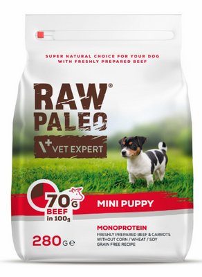 Сухий корм для цуценят Vet Expert Raw Paleo Puppy Mini Beef з яловичиною 280г 4205192 фото