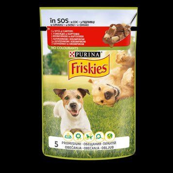 Вологий корм Friskies (Фріскіс) шматочки у підливці з яловичиною та картоплею для дорослих собак, 100 г п150105 фото