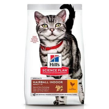 Корм для взрослых кошек Хиллс Hills SP Hairball Indoor Cat сухой корм с курицей 1.5 кг для выведения шерсти 604139 фото
