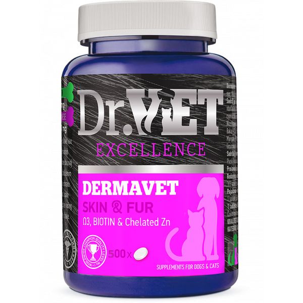 Вітамінно-мінеральна добавка Dr.Vet Dermavet (Дермавет) для собак та котів 500 таблеток 905523 фото