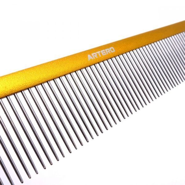 Металевий гребінь Artero Giant Golden Comb Nature Collection для роботи із середньою та довгою шерстю тварин, довжина 25 см В-P273 фото