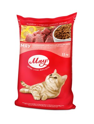 Збалансований сухий корм Мяу! для дорослих кішок із м'ясом, 11 кг 4820083902093 фото