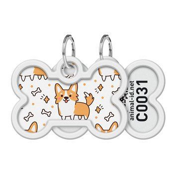 Адресник для собак и котов металлический WAUDOG Smart ID c QR паспортом, рисунок "Корги", кость, Д 40 мм, Ш 28 0640-0212 фото