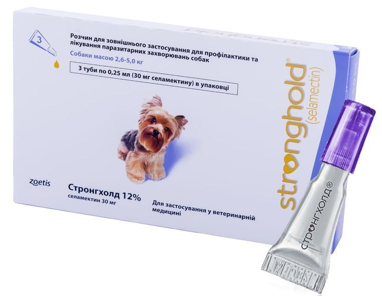 Капли Стронгхолд 30 для собак 2.6 &ndash; 5 кг (упаковка 3 пипетки / 0.25 мл), Zoetis В10008308 фото