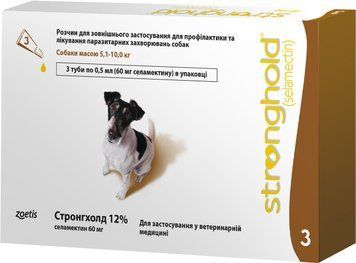 Капли стронгхолд 60 для собак массой 5.1 &ndash; 10 кг (упаковка 3 пипетки / 0.5 мл), Zoetis В10008309 фото