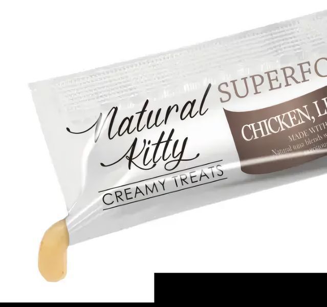 Крем-снек для кошек Natural Kitty Creamy со вкусом куриной печени и семян льна 4х12г В-22103 фото