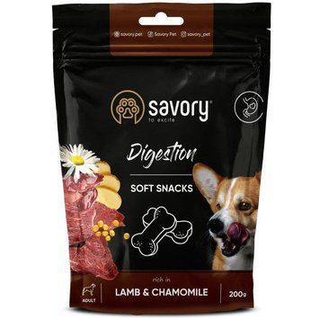 М'які ласощі для собак Сейворі Savory для покращення травлення з ягням та ромашкою 200 г 31348 фото