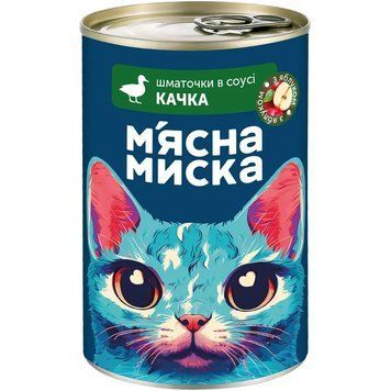 Влажный корм в банке для взрослых кошек Мясная миска кусочки в соусе с уткой, 415 г К00020 фото