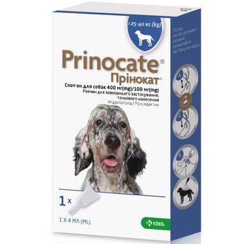 Краплі Прінокат (Prinocate) для собак від зовнішніх і внутрішніх паразитів 25 - 40 кг (1 піпетка 4 мл) KRKA 905360 фото