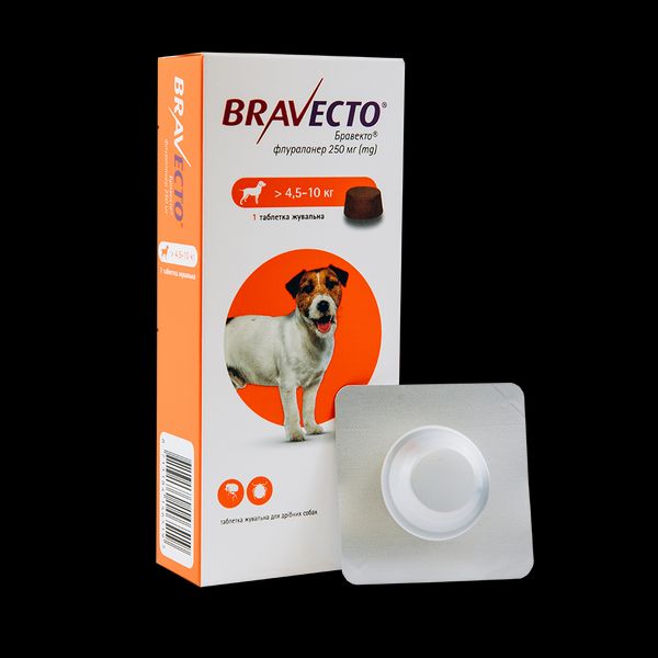 Бравекто (Bravecto) 250 мг 1 таблетка для собак 4.5-10 кг (від блох і кліщів на 3 місяців) MSD Нідерланди (термін до 05.2025 р) 20866 фото