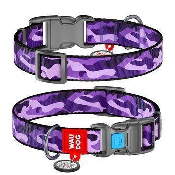 Ошейник для собак нейлоновый WAUDOG Nylon c QR паспортом, рисунок "Фиолетовый камо", пластиковый фастекс, Ш 25 4716 фото