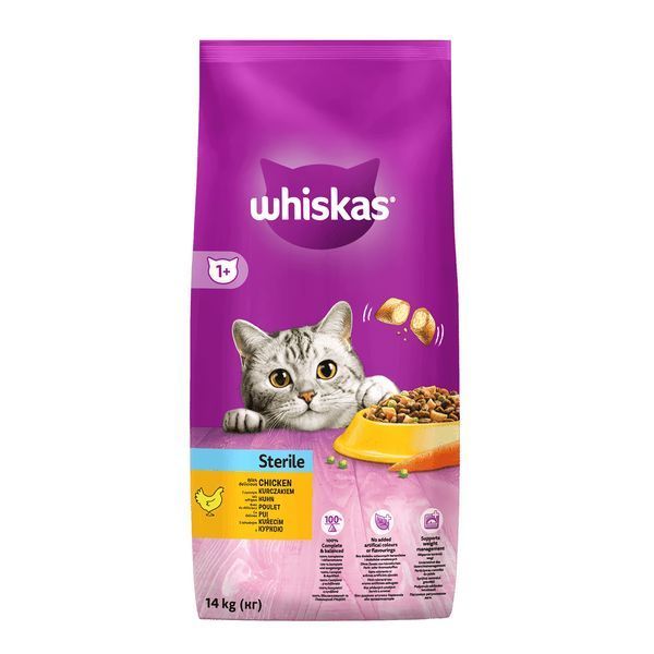 Корм Whiskas (Вискас) для взрослых стерилизованных кошек и кастрированных кошек с курицей на вес 1 кг 327275-1 фото