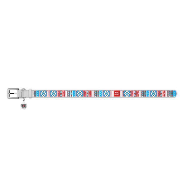 Нашийник для собак шкіряний WAUDOG Design з QR паспортом, малюнок "Етно", Ш 12 мм, Д 20-28 см, білий 373815 фото