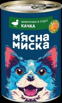 Влажный корм в банке для взрослых собак Мясная миска кусочки в соусе с уткой, 415 г К00055 фото