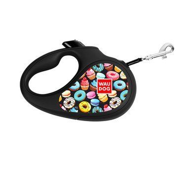 Повідець-рулетка для собак WAUDOG R-leash, малюнок "Пончики", S, до 15 кг, 5 м, світловідбивна стрічка чорний 8124-0070-01 фото