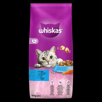 Полнорационный сухой корм для взрослых кошек Whiskas (Вискас) вкусные подушечки с тунцом, 14 кг 149658 фото