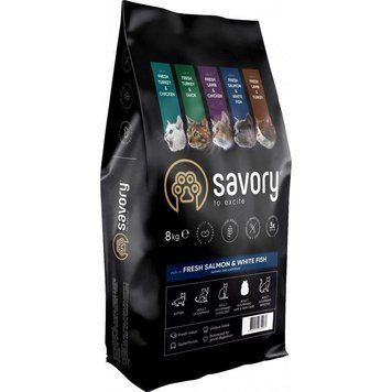 Сухий корм для довгошерстих котів Сейворі Savory Adult Cat Gourmand Fresh Salmon & White Fish з лососем, 8 кг 30037 фото