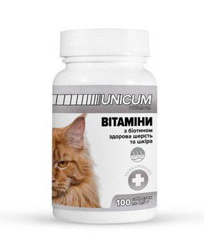Вітаміни unicum premium для котів з біотином для здорової вовни і шкіри 100 табл. 901710 фото