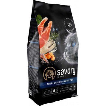 Сухий корм для довгошерстих котів Сейворі Savory Adult Cat Gourmand Fresh Salmon & White Fish з лососем, 2 кг 30020 фото