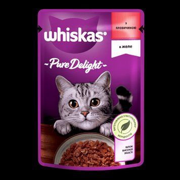 Whiskas (Вискас) Pure Delight с говядиной в желе для взрослых кошек 85 г 351249 фото