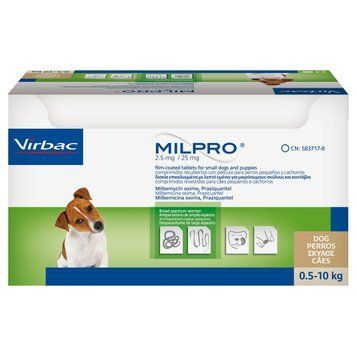 Мілпро Milpro 2,5 мг/25 мг для цуценят та собак дрібних порід 0.5 - 5 кг (№1 таблетка) 905543 фото