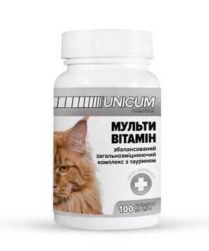 Мультивітаміни unicum premium для котів з таурином, загальнозміцнюючий комплекс 100 табл. 901711 фото