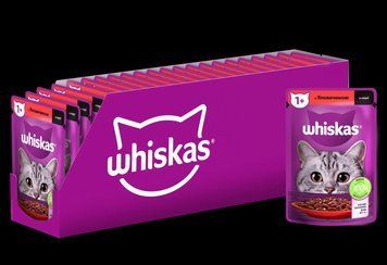 Влажный корм Whiskas (Вискас) с говядиной в соусе для взрослых кошек 85 г (блок 28 шт) 443929 фото