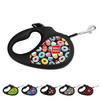 Повідець-рулетка для собак WAUDOG R-leash, малюнок "Пончики", L, до 50 кг, 5 м, світловідбивна стрічка чорний 8126-0070-01 фото
