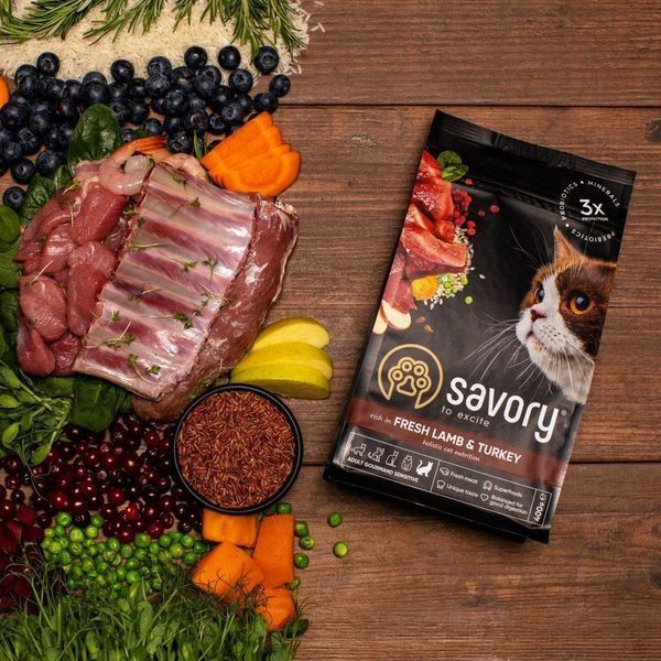 Сухой корм для взрослых кошек Сейвори Savory Adult Cat Sensitive Digestion Fresh Lamb & Turkey, 400 г 30075 фото