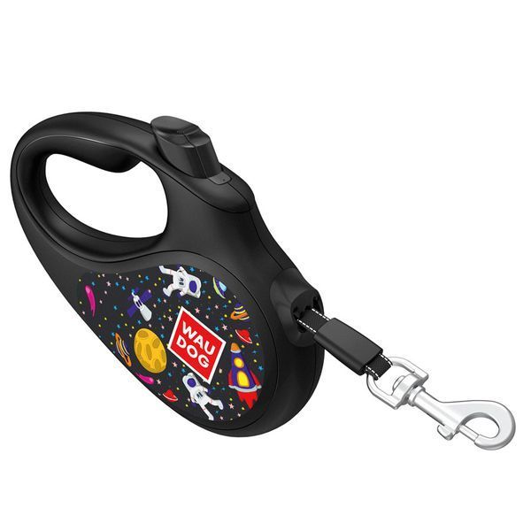 Поводок-рулетка для собак WAUDOG R-leash, рисунок "NASA", L, до 50 кг, 5 м, светоотражающая лента черный 8126-0047-01 фото