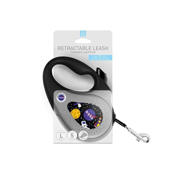 Поводок-рулетка для собак WAUDOG R-leash, рисунок "NASA", L, до 50 кг, 5 м, светоотражающая лента черный 8126-0047-01 фото