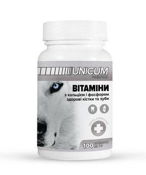 Витамины UNICUM premium для собак с кальцием и фосфором для зубов и костей 100 табл. 901712 фото