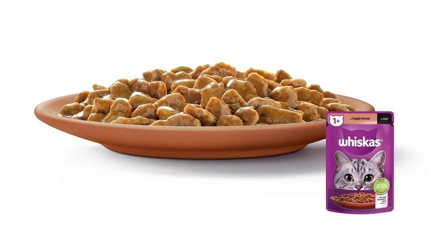 Влажный корм Whiskas (Вискас) с индейкой в соусе для взрослых кошек 85 г (блок 28 шт) 443942 фото