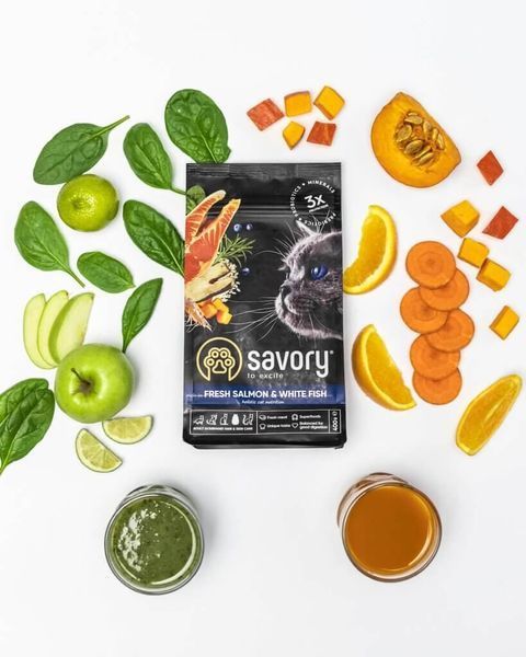 Сухий корм для довгошерстих котів Сейворі Savory Adult Cat Gourmand Fresh Salmon & White Fish з лососем, 400 г 30013 фото