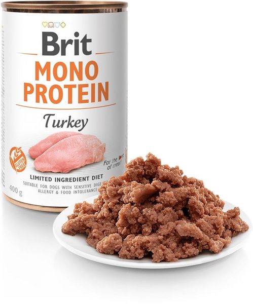 Влажный корм для собак Брит Brit Mono Protein с индейкой 400 г 100838/100060/9780 фото