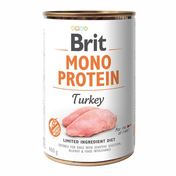 Влажный корм для собак Брит Brit Mono Protein с индейкой 400 г 100838/100060/9780 фото