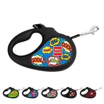 Повідець-рулетка для собак WAUDOG R-leash, малюнок "ВАУ", M, до 25 кг, 5 м, світловідбивна стрічка чорний 8125-0087-01 фото