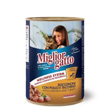 Вологий корм Migliorgatto для котів шматочки з куркою та індичкою, 405 г В01218 фото