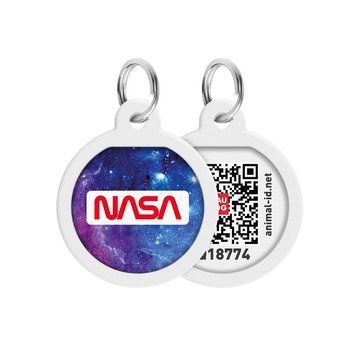 Адресник для собак і котів металевий WAUDOG Smart ID з QR-паспортом, малюнок "NASA21", коло, Д 25 мм 0625-0148 фото