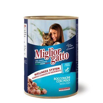 Вологий корм Migliorgatto для котів шматочки з рибою, 405 г В01224 фото