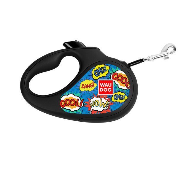 Повідець-рулетка для собак WAUDOG R-leash, малюнок "ВАУ", L, до 50 кг, 5 м, світловідбивна стрічка чорний 8126-0087-01 фото