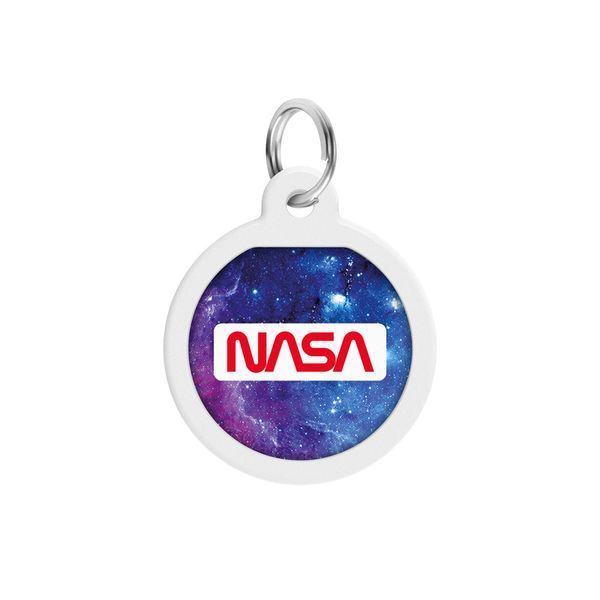 Адресник для собак і котів металевий WAUDOG Smart ID з QR-паспортом, малюнок "NASA21", коло, Д 25 мм 0625-0148 фото