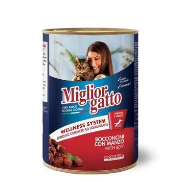 Вологий корм Migliorgatto для котів шматочки з яловичиною, 405 г В01212 фото