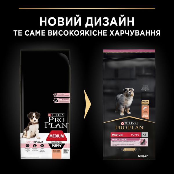 Сухий корм Purina Pro Plan Puppy Medium Optiderma для щенят середніх порід з лососем 12 кг 16460 фото