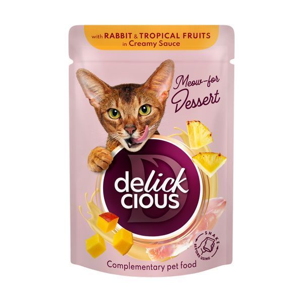 Влажный корм для кошек Delickcious хлопья с кроликом и фруктами в сливочном соусе, Акция 8+4 (12 шт &times; 80 г) D6251501-12 фото