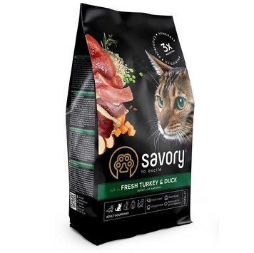 Savory Adult Cat Gourmand Fresh Turkey & Duck 2 кг сухий корм для дорослих примхливих котів (індичка та качка) 30051 фото