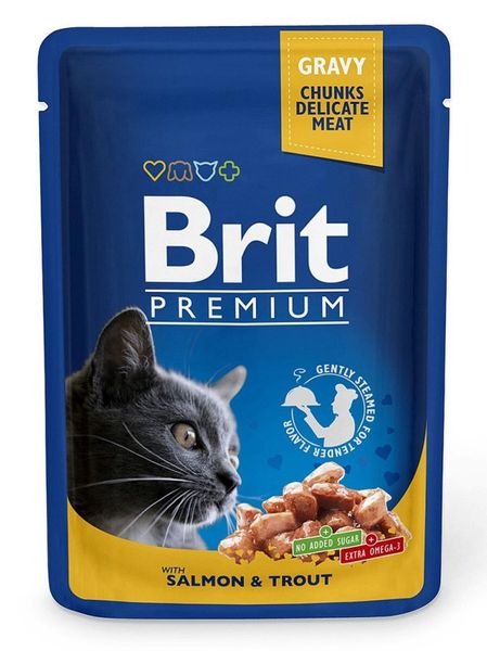 Влажный корм Брит Brit Premium Кусочки с лососем и форелью для кошек 100 г 100271/505999 фото