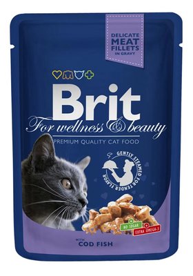 Вологий корм для котів Бріт Brit Premium Cat Pouches with Cod Fish 100 г 100272/506002 фото